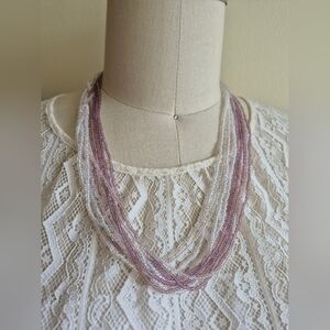 Elegant Beaded Necklace in Purple and Shiny Clear Seed Beads